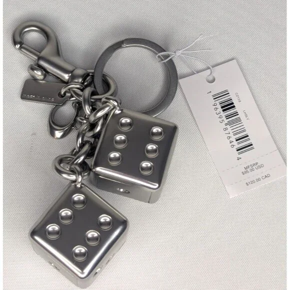 Coach Bag Charm/Keychain - Dice in Silver Metal NWT - Picture 4 of 5